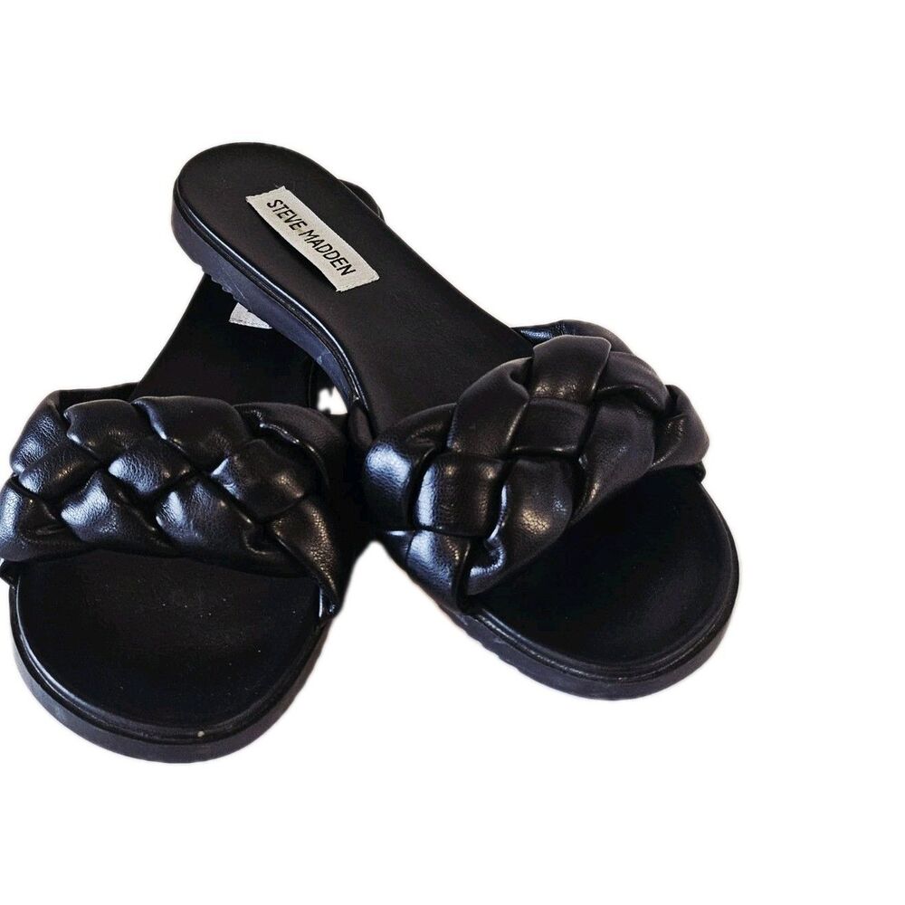 Steve Madden Black Braided Leather Slide Sandals Size 7